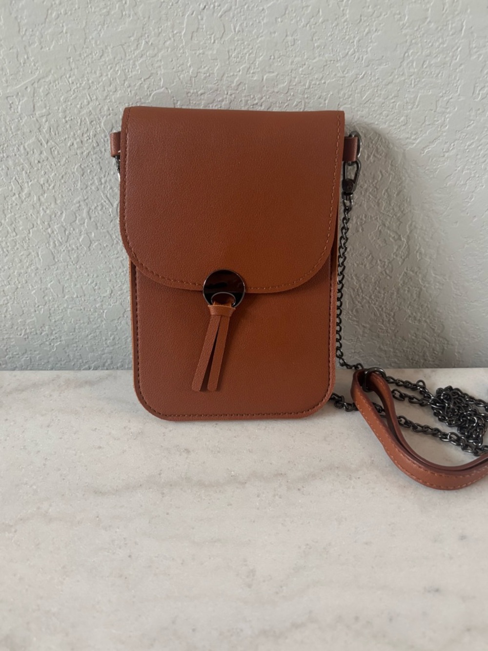 Save the Girls Tan Crossbody Mini Bag with Chain Strap